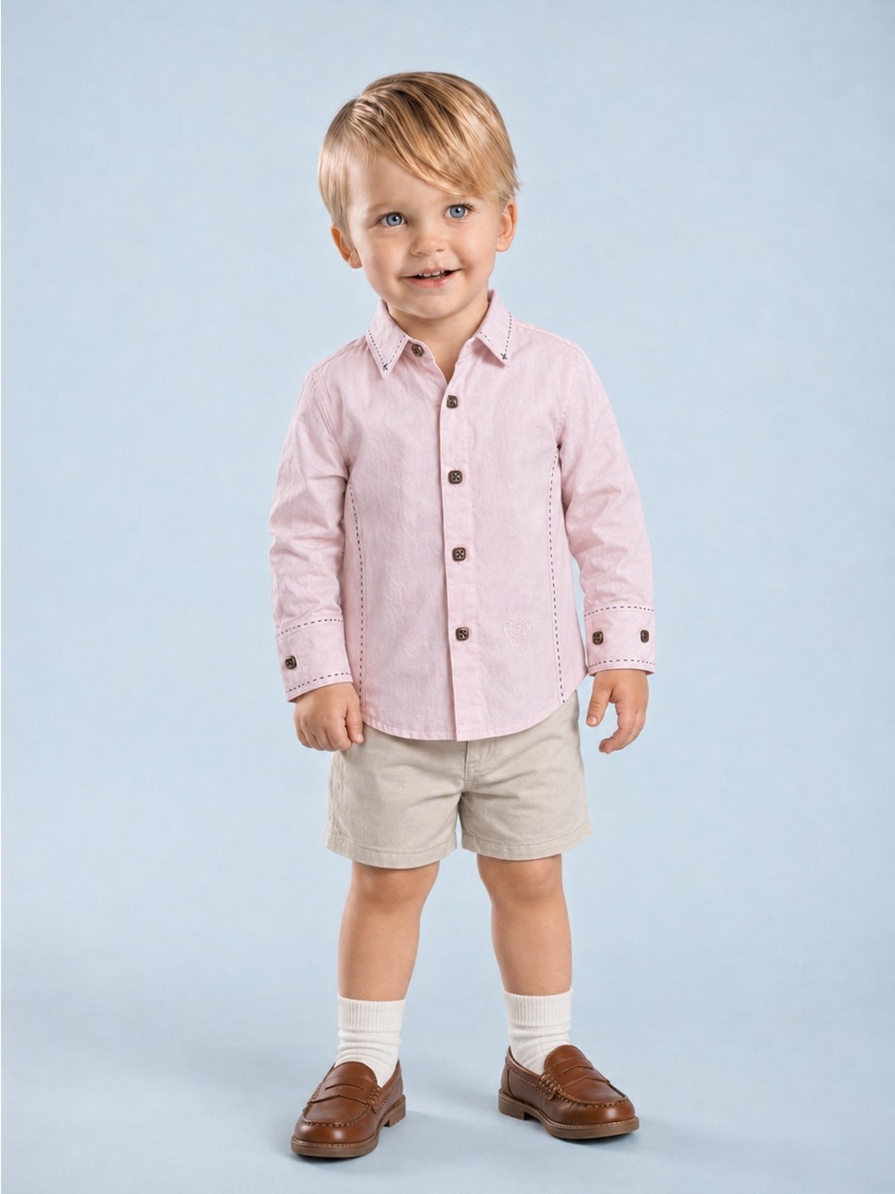 Atelier Boys Shirt Size 2 Pink Embroidered Crest Contrast Stitch Y2K